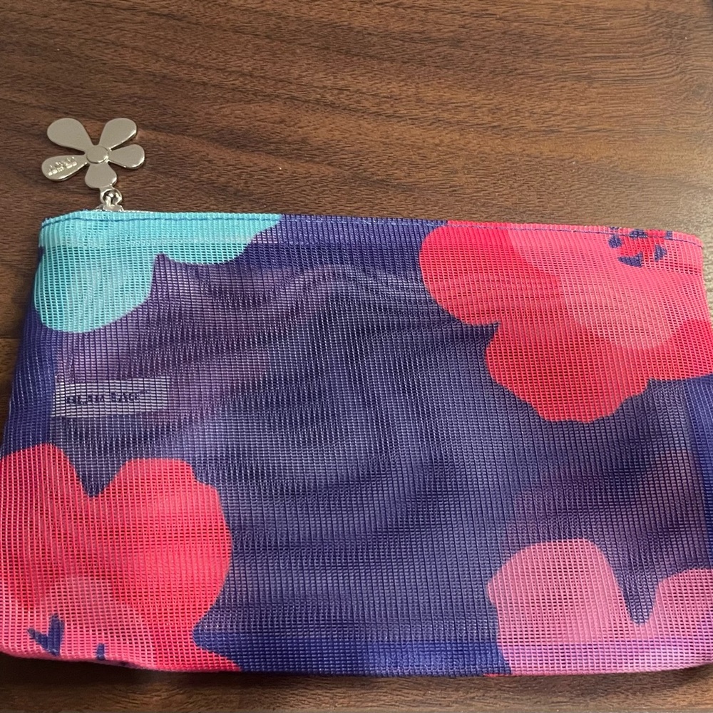Ipsy Floral Mesh Cosmetic Pouch - Purple with Pink Accents
